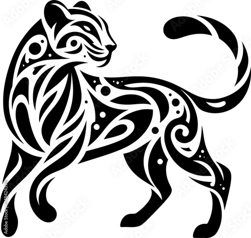 jaguar, cheetah, and wildcat animal silhouette in ethnic tribal tattoos