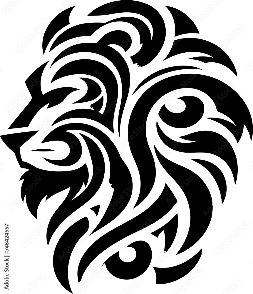 lion wildcat animal silhouette in ethnic tribal tattoo,


