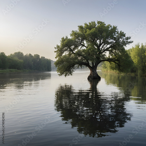 Peaceful image of trees along the river. photo