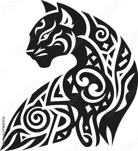 panther, puma, and wildcat animal silhouette in ethnic tribal tattoos

