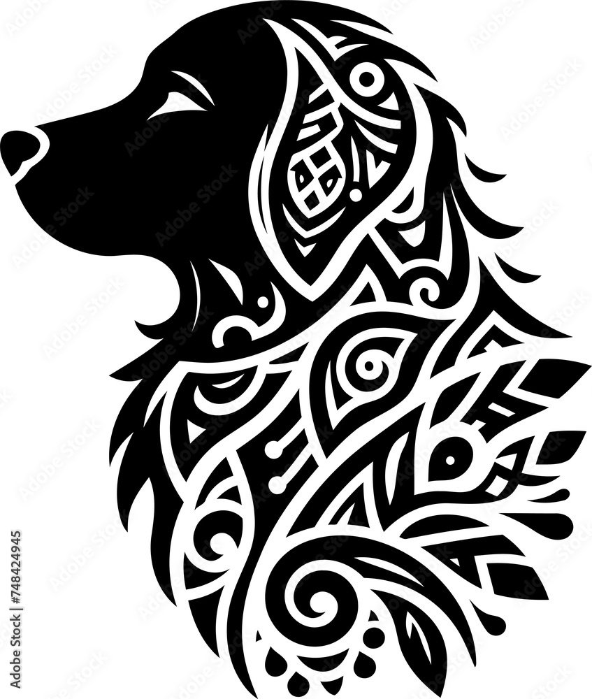 retriever, labrador, dog, animal silhouette in ethnic tribal tattoo, retriever, labrador, dog, animal silhouette in ethnic tribal tattoo,