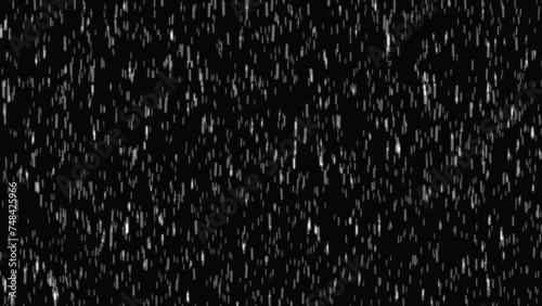 White rain drops on a dark background. Rainfall motion. Rain droplet downward motion.