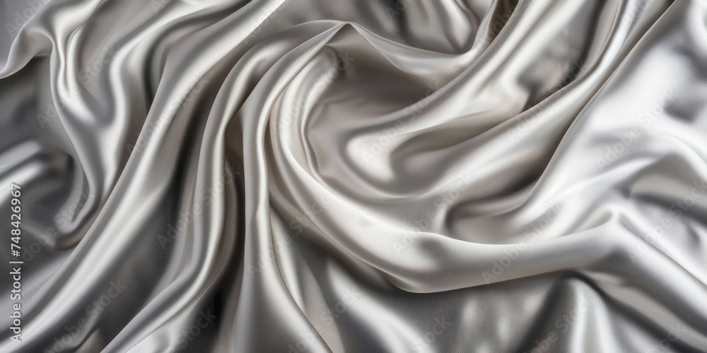 Abstract white gray color fabric, weave of cotton or linen satin fabric lies texture background.
