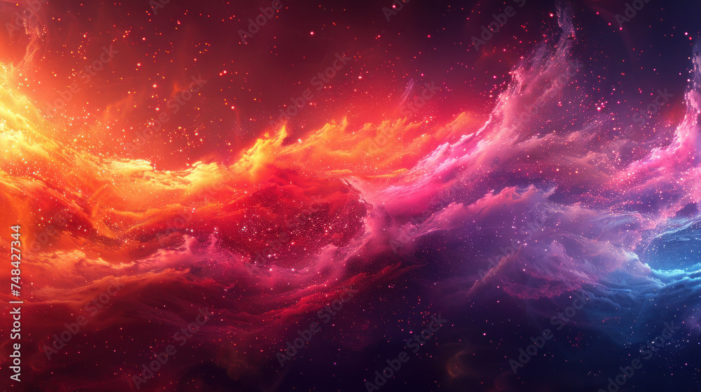 Obraz premium Vibrant cosmic clouds in red and blue hues, depicting an abstract celestial scene suitable for backgrounds.