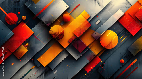Abstract colorful background with geometric shapes and splashes of paint.