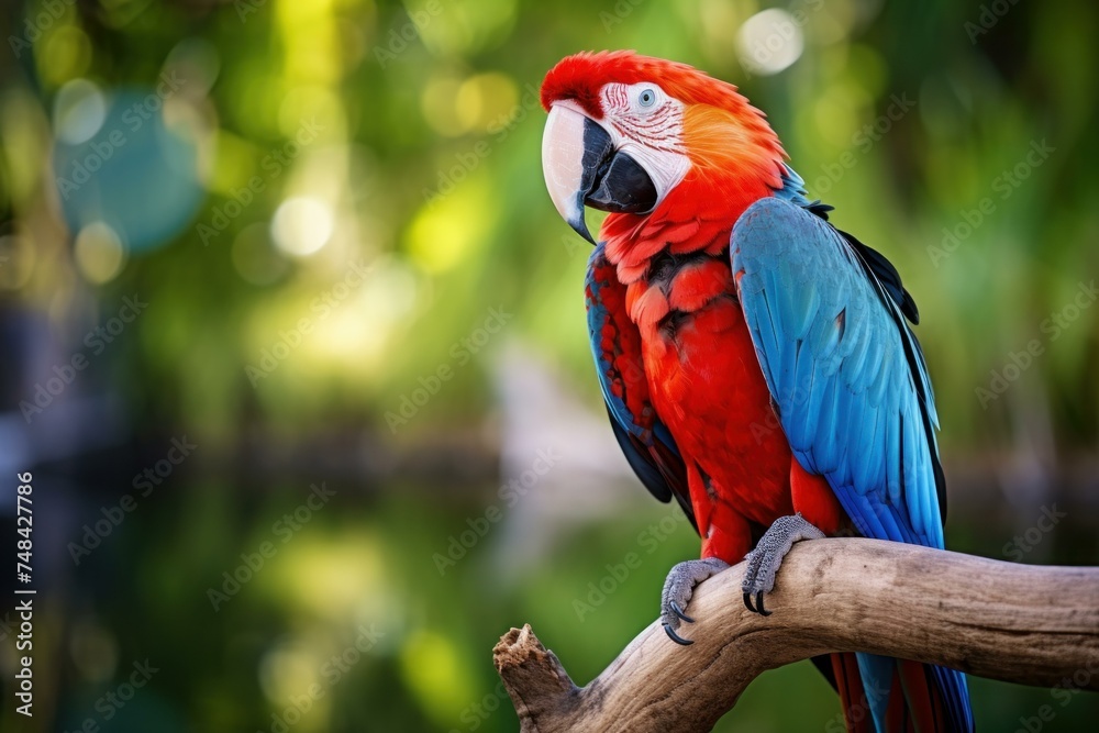 Vibrant Parrot macaw tropical island. Nature art tropical bird zoo. Generate Ai