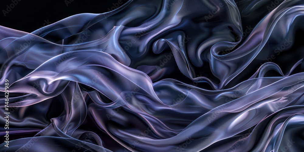 Obraz premium Abstract black and silky with faint blue and purple accents fabric weave of cotton or linen satin fabric lies texture background. 
