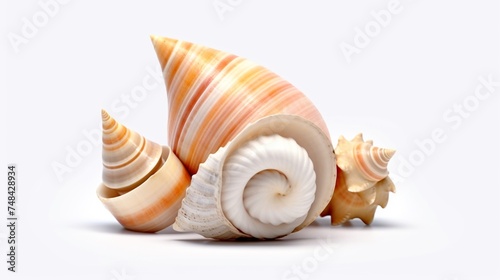 Expensive seashells close-up white background AI generative