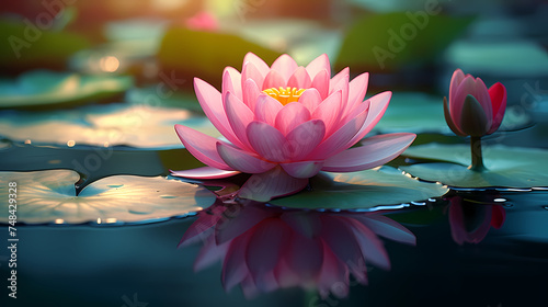 Lotus blooming  close-up of tranquil pond