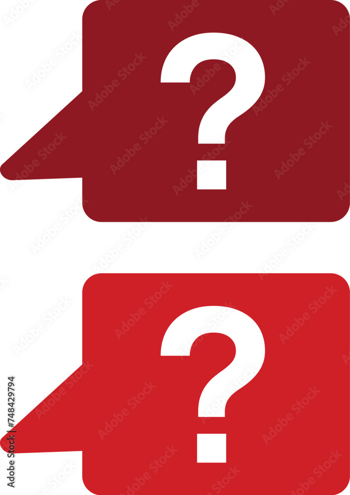 Two red speech bubble icons with a white question mark, indicating conversation or a need for information. Two red speech bubble icons with a white question mark, indicating conversation or a need for information.