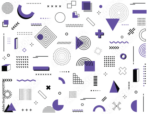 set of icons with the concept of brutal abstract geometric shapes and grids. illustration Seamless background of geometric elements.