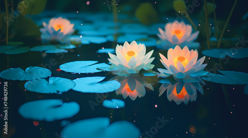 Lotus blooming, close-up of tranquil pond