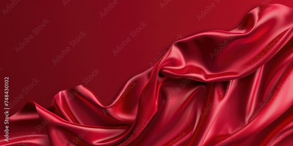 Abstract Red leather fabric red weave of cotton or linen satin fabric lies texture background.
