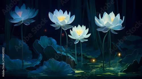 Lotus blooming  close-up of tranquil pond