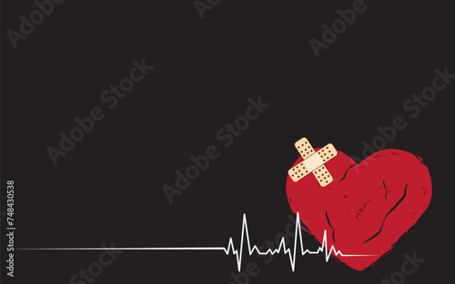 Heart attack with abnormal electrocardiogram (ECG wave) isolated on white background. 