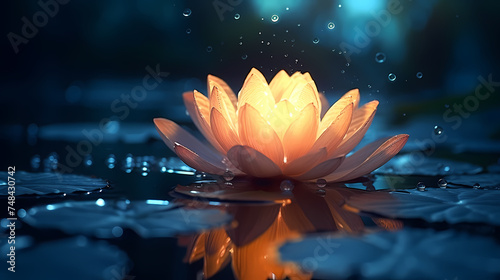 Gorgeous water lilies with space for text, tranquil nature background design