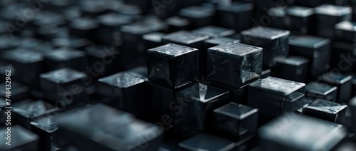 A close-up view of numerous cubes tightly arranged in a cluster, creating a geometric pattern.