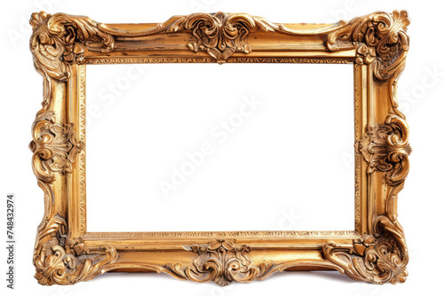 Close up on an old ornated golden picture frame, isolated on white with clipping path