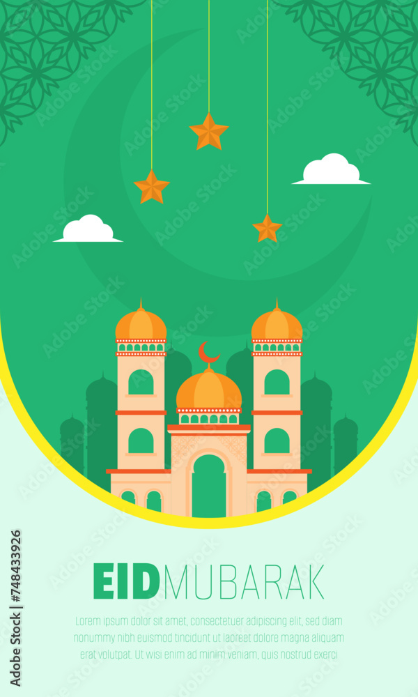 Ramadan poster with mosque and hanging star