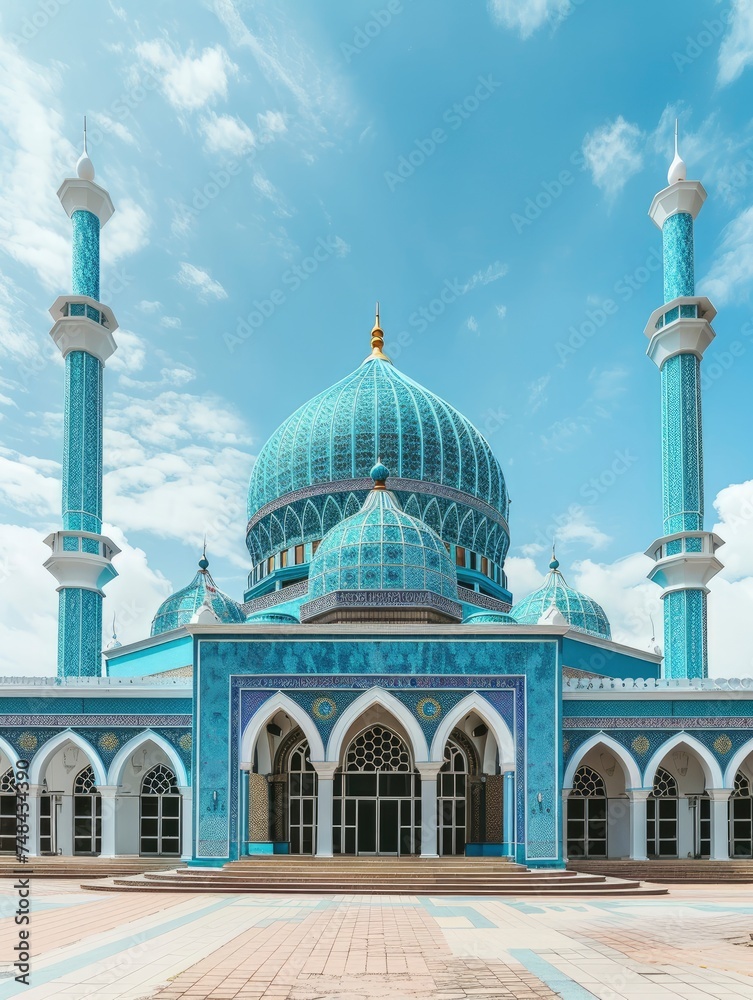 The Vibrant Color of Shah Alam Mosque / Salahuddin Abdul Aziz Shah mosque during dramatic - generative ai
