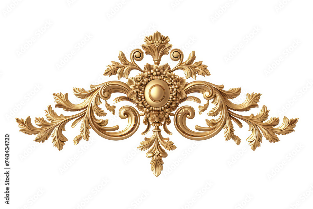 Rich golden baroque frame isolated on white,Damask graphic ornament Rich golden baroque frame isolated on white,Damask graphic ornament