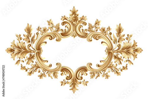 Rich golden baroque frame isolated on white,Damask graphic ornament