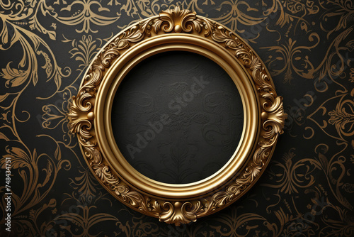 round photo frame, metal gold, interi pattern photo
