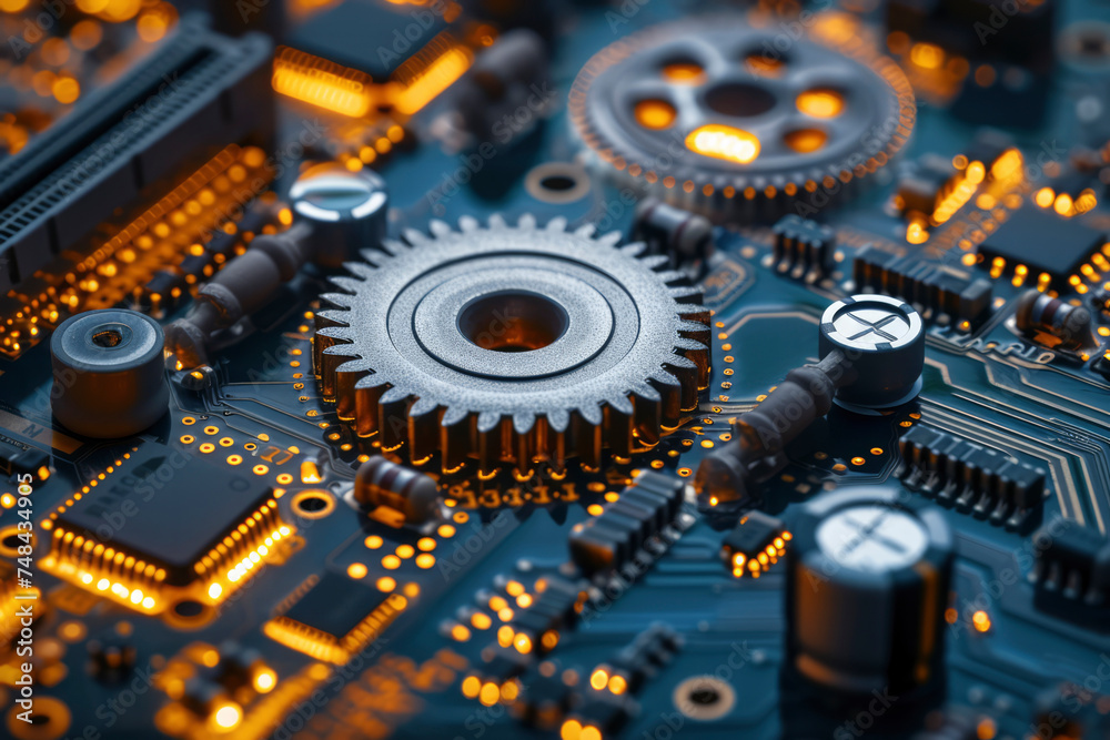 Gears and printed circuit board with copy space. Not oversized Gears and printed circuit board with copy space. Not oversized