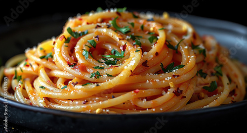 Dish of delicious spaghetti, Italian food. Created with Ai photo