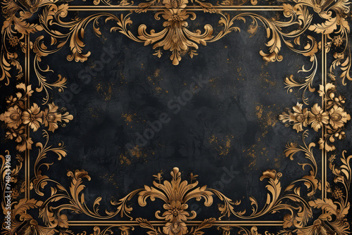Vintage background with old-fashioned patterns and border with gold ornament