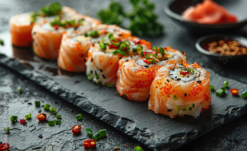 Sushi Japanesse food, Closeup food photography. Created with Ai photo