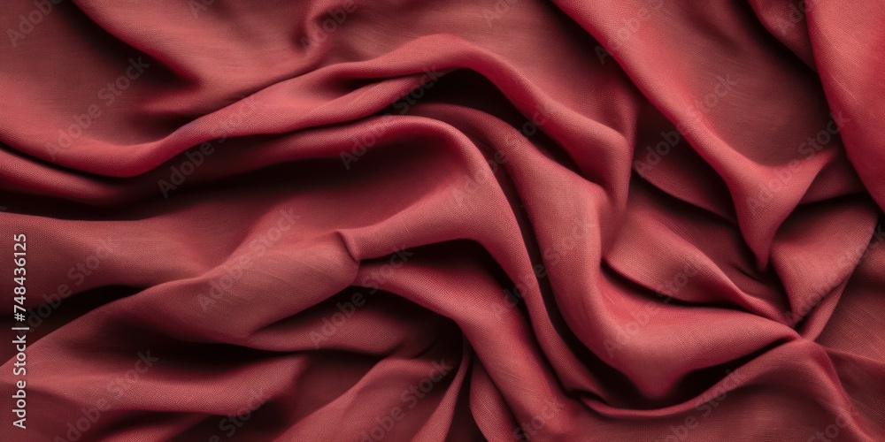 Abstract deep red with a hint of burgundy gradient satin fabric lies texture background.