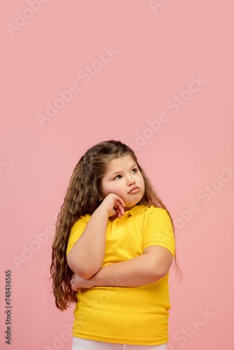 Happy Caucasian Little Girl Isolated Studio Background Looks Happy Cheerful Sincere Copyspace Childhood Education Emotions Concept 3