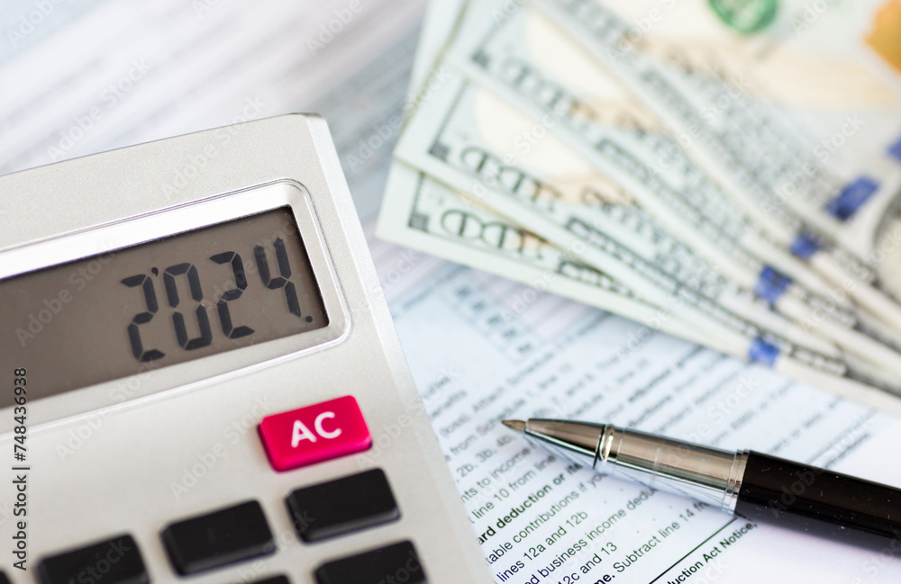 Individual income tax return form for tax payment on working desk