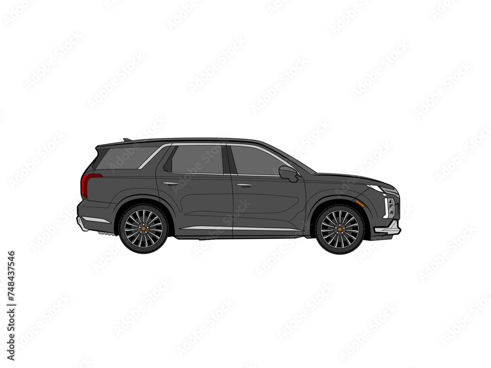 Grey suv car from side angle in white background