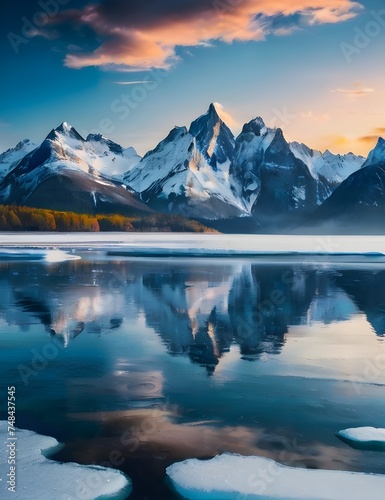 breathtaking landscape with frozen mountains and water background 16:9 widescreen backdrop wallpapers Generative AI