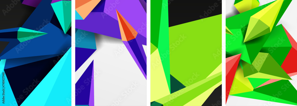 Set of triangle geometric low poly 3d shapes posters Set of triangle geometric low poly 3d shapes posters