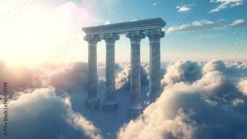 Scene of pillars of heaven above the clouds, animated virtual repeating seamless 4k photo