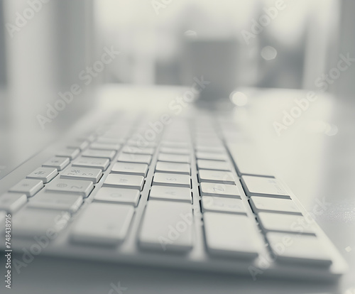 typical office desktop, ultra minimalist set, keyboard fragment