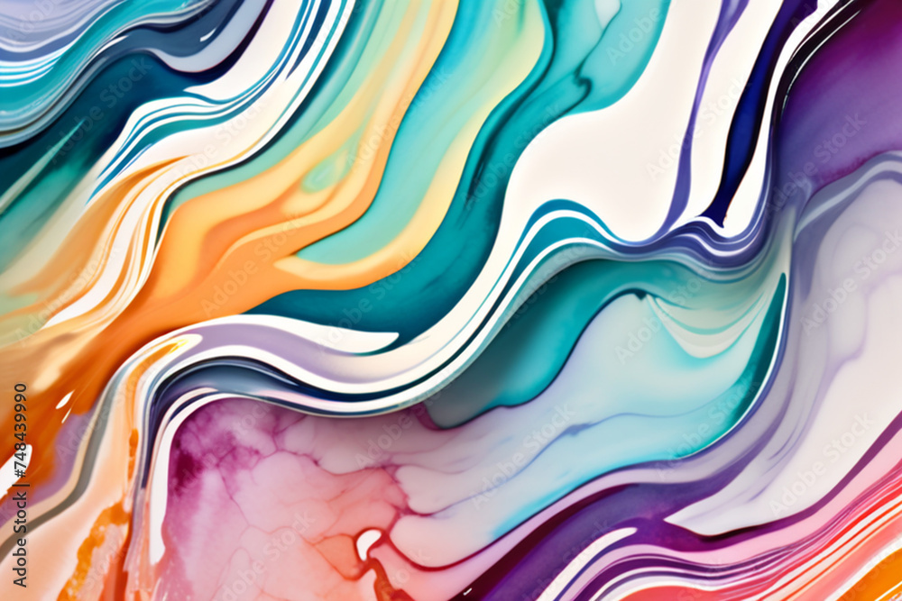 Closeup of abstract watercolor paint background texture with liquid fluid marbled paper texture banner texture. Generative AI (생성형 AI)