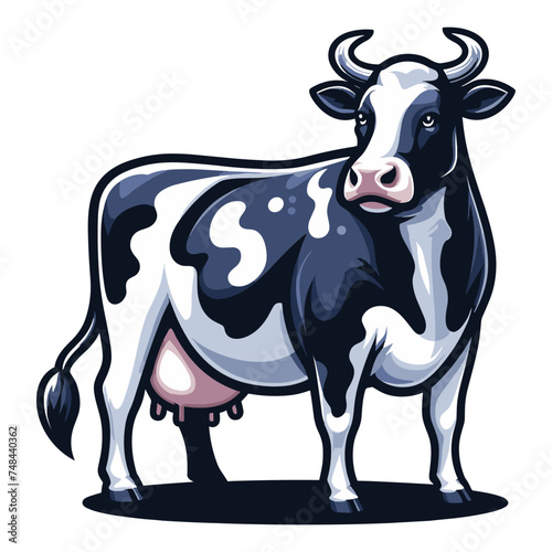 Cow full body vector illustration, farm pet, animal livestock, for butchery meat shop and dairy milk product, agriculture concept, design template isolated on white background