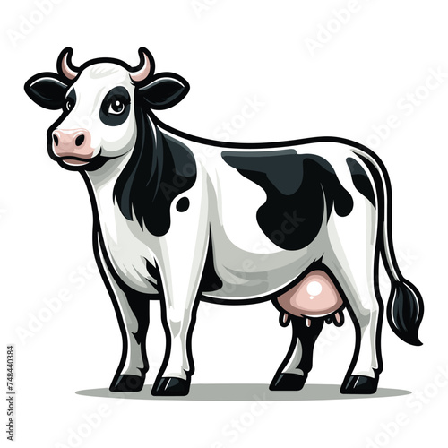 Cow full body vector illustration, farm pet, animal livestock, for butchery meat shop and dairy milk product, agriculture concept, design template isolated on white background