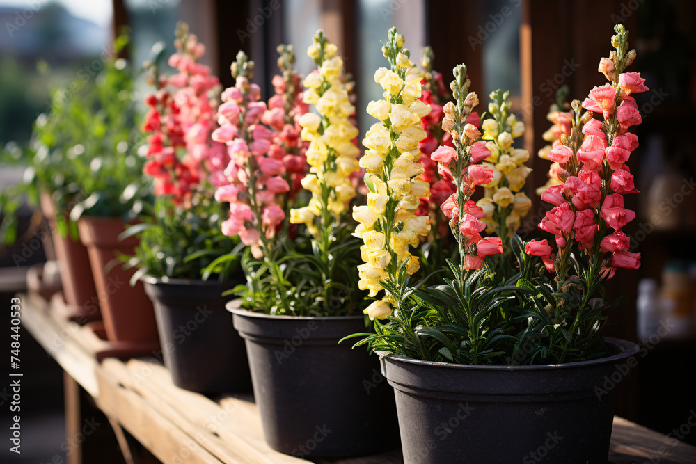 Snapdragon in flower pots in the Front Yard
