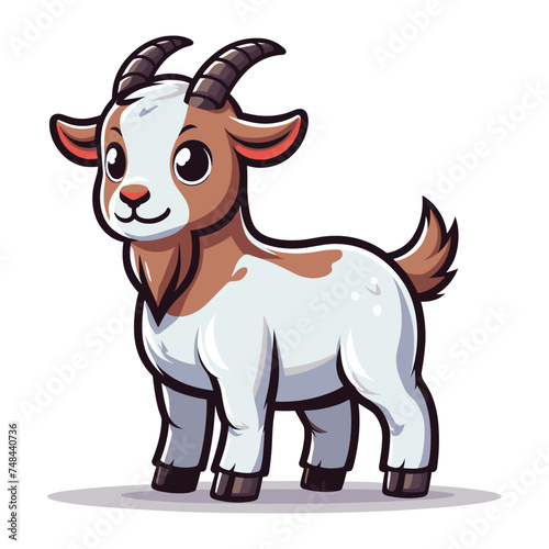 Cute goat full body cartoon mascot character vector illustration, funny adorable farm pet animal goat design template isolated on white background