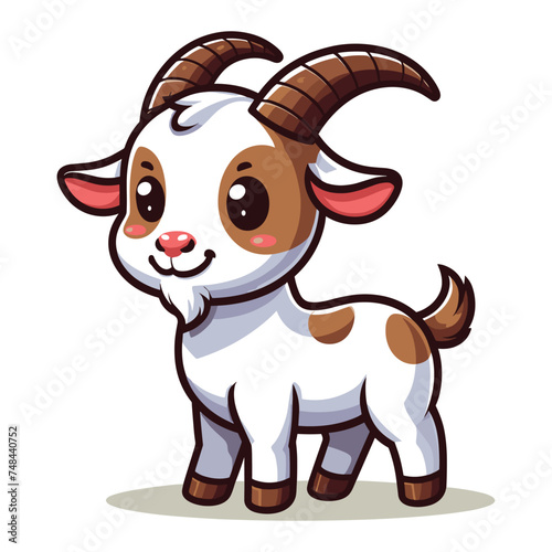 Cute goat full body cartoon mascot character vector illustration, funny adorable farm pet animal goat design template isolated on white background