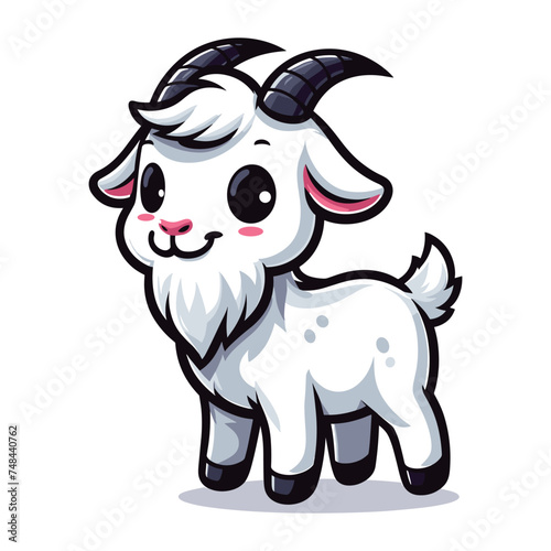 Cute goat full body cartoon mascot character vector illustration, funny adorable farm pet animal goat design template isolated on white background