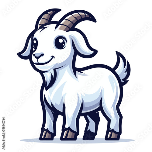 Cute goat full body cartoon mascot character vector illustration, funny adorable farm pet animal goat design template isolated on white background