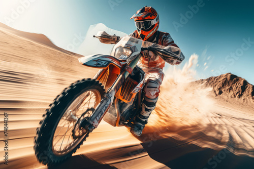 Motorcyclist Speeding in Desert Dust Trail