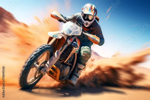 Motorcyclist Speeding in Desert Dust Trail