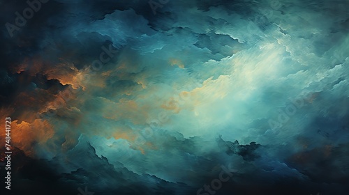 This soft and dreamy abstract painting depicts clouds in a blue sky. The clouds are rendered in a variety of brushstrokes, from thick and expressive to thin and delicate.